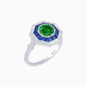 Art Deco Inspired Octagonal French-Cut Gemstone Ring - Shahin Jewelry